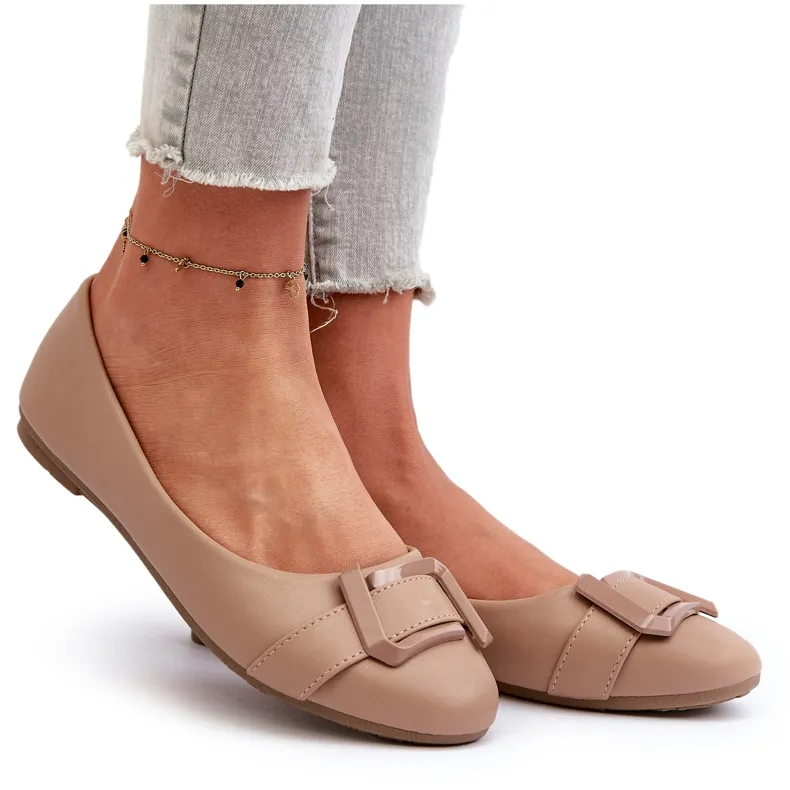 Ballerines en cuir écologique avec ceinture et décoration, beige foncé Cadwenla