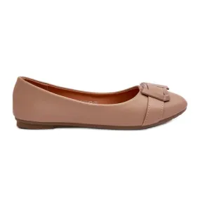 Ballerines en cuir écologique avec ceinture et décoration, beige foncé Cadwenla