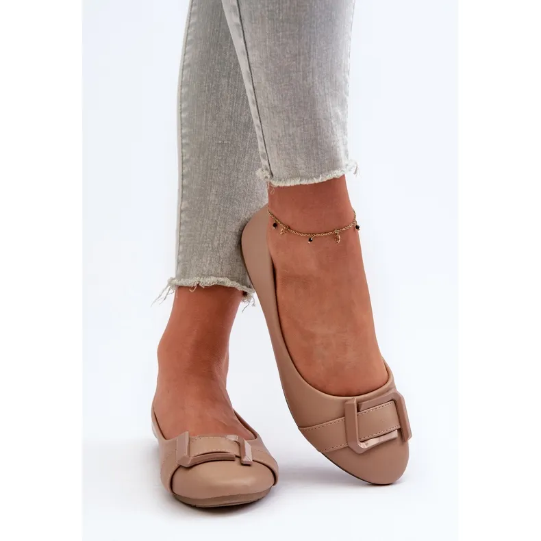 Ballerines en cuir écologique avec ceinture et décoration, beige foncé Cadwenla