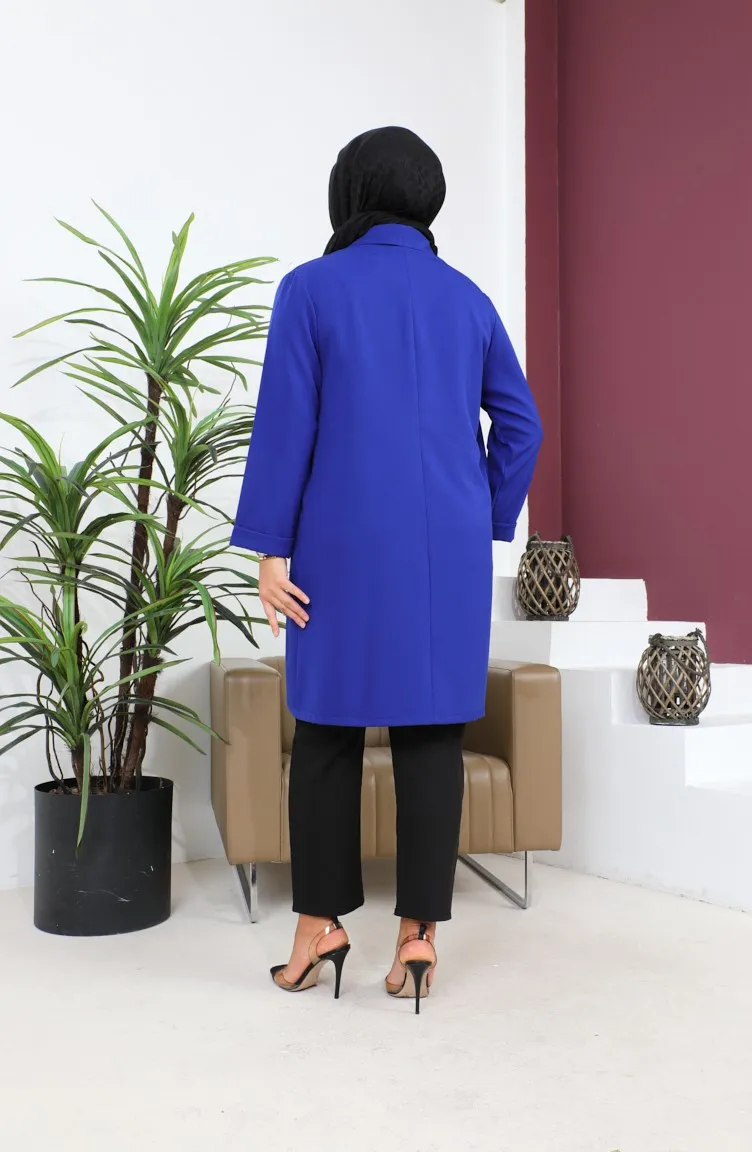 Blazer Grande Taille Veste Femme Hijab Vêtements Blazer Veste 8795 Bleu 8795.Mavi