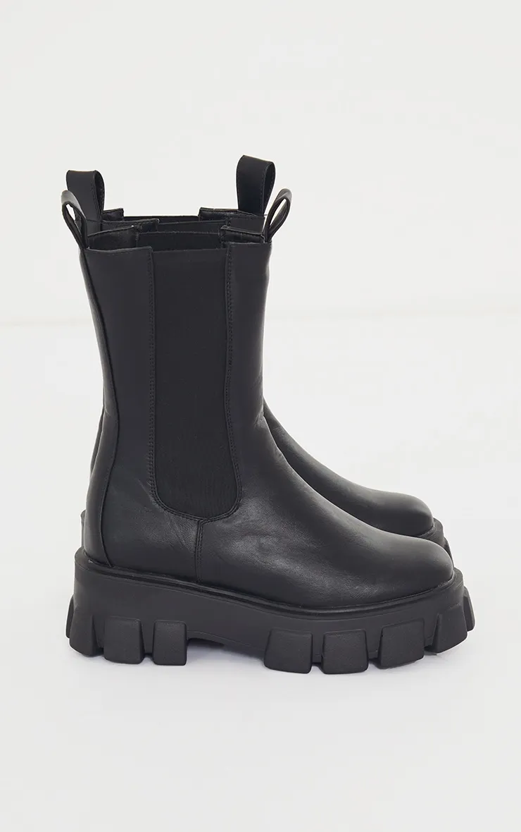 Bottes Chelsea hautes noires en PU très chunky pointure large