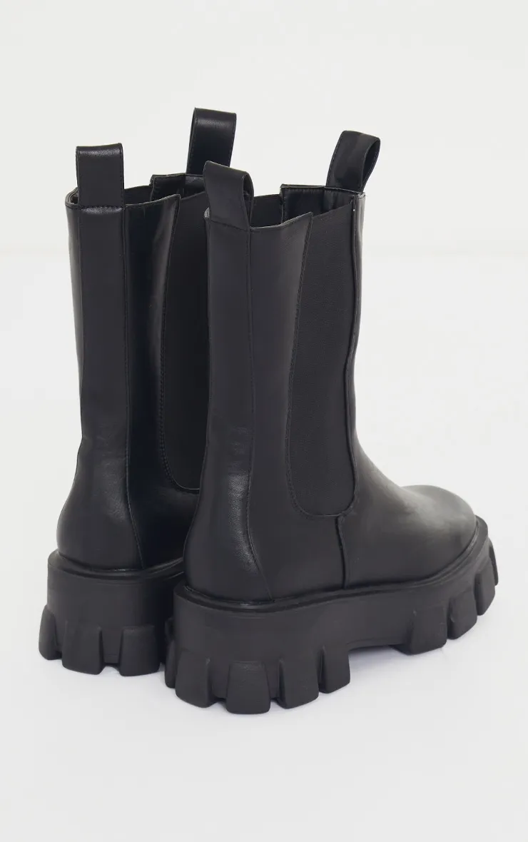 Bottes Chelsea hautes noires en PU très chunky pointure large