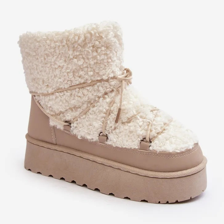 Bottes de neige à lacets et semelle épaisse pour femme, beige Loso