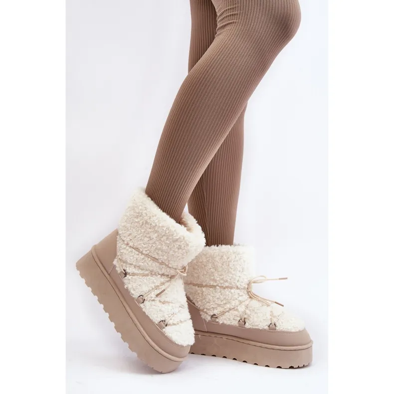 Bottes de neige à lacets et semelle épaisse pour femme, beige Loso