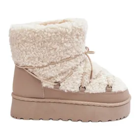 Bottes de neige à lacets et semelle épaisse pour femme, beige Loso