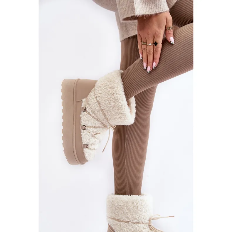 Bottes de neige à lacets et semelle épaisse pour femme, beige Loso