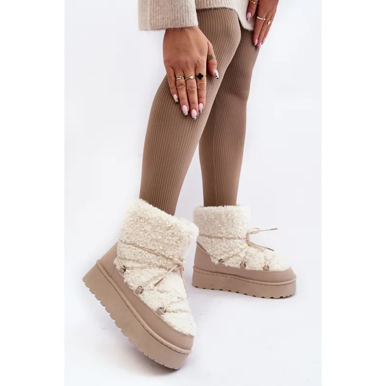 Bottes de neige à lacets et semelle épaisse pour femme, beige Loso