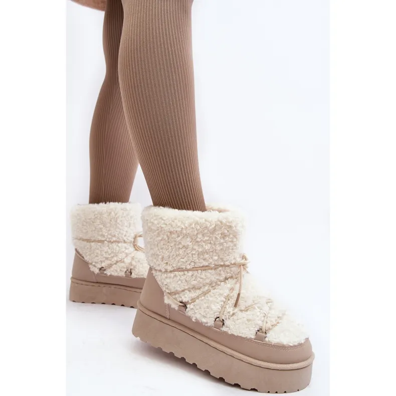 Bottes de neige à lacets et semelle épaisse pour femme, beige Loso