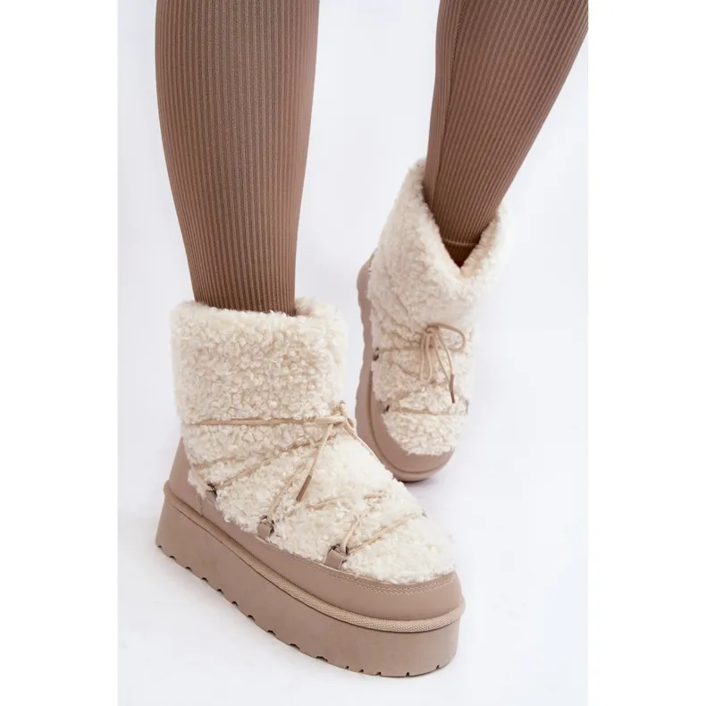 Bottes de neige à lacets et semelle épaisse pour femme, beige Loso