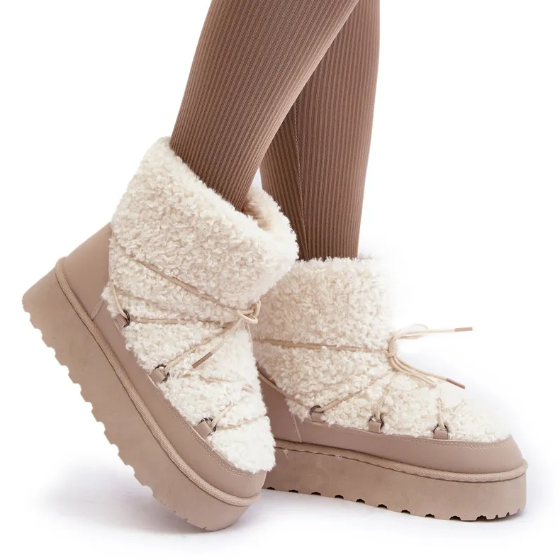 Bottes de neige à lacets et semelle épaisse pour femme, beige Loso