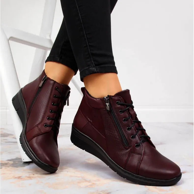 Bottes femme en cuir à talon compensé Helios 567 bordeaux rouge