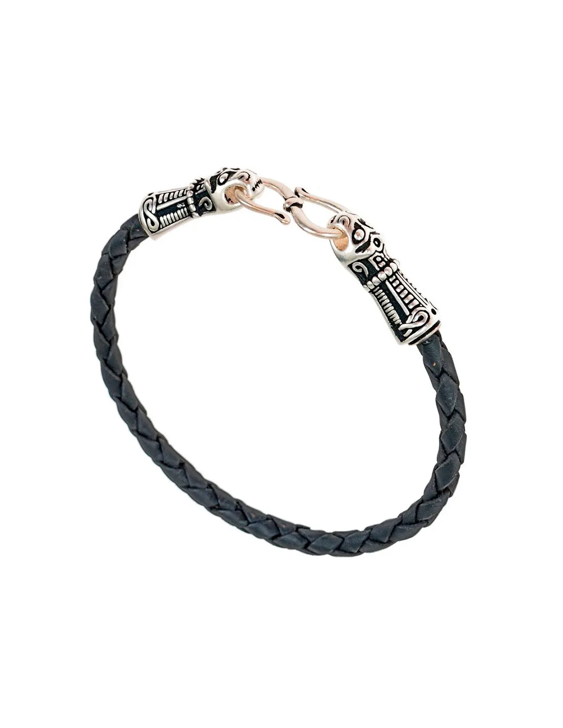 Bracelet Viking Mandermark plaqué argent sur cuir noir ⚔️ Boutique Épées