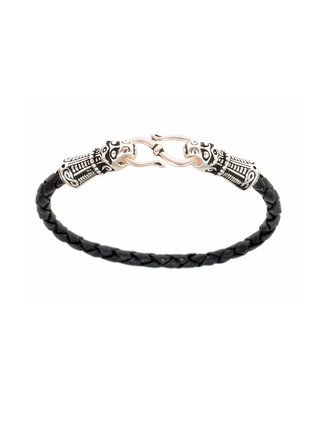 Bracelet Viking Mandermark plaqué argent sur cuir noir ⚔️ Boutique Épées