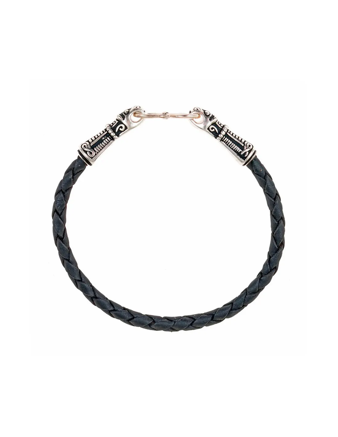 Bracelet Viking Mandermark plaqué argent sur cuir noir ⚔️ Boutique Épées