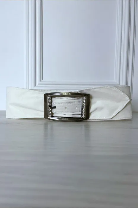 Ceinture blanche en suédine avec strass sur la boucle