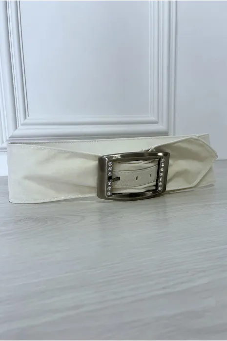 Ceinture blanche en suédine avec strass sur la boucle