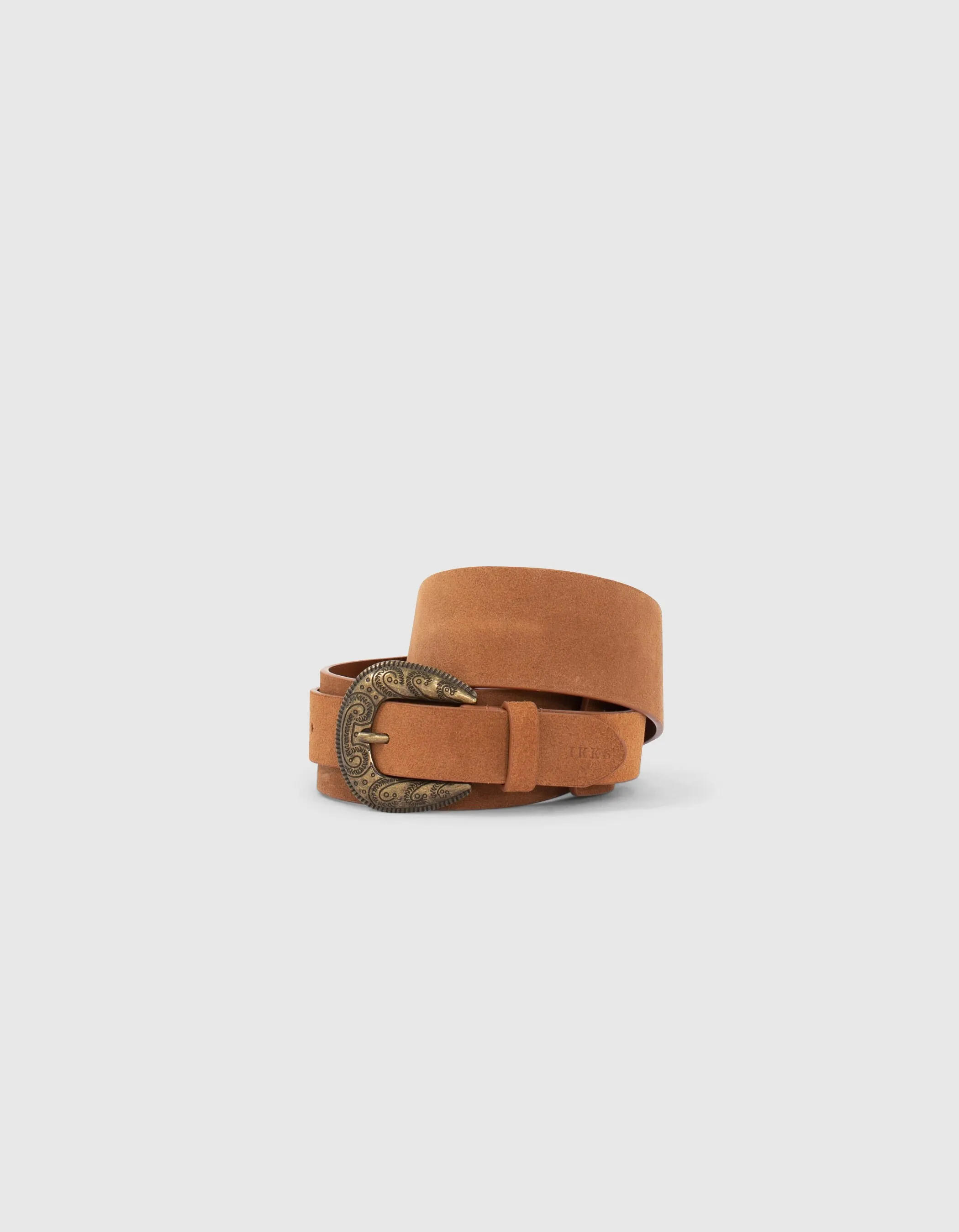 Ceinture en cuir suédé camel boucle western femme