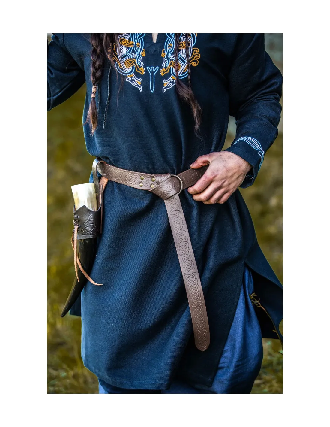 Ceinture en cuir à motif celtique, marron foncé ⚔️ Boutique Épées