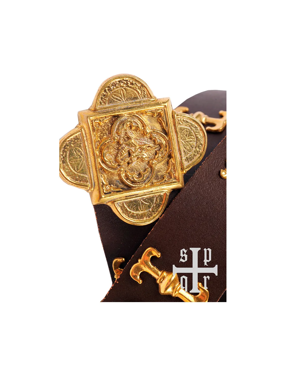 Ceinture médiévale Saint Georges en cuir marron ⚔️ Boutique Épées