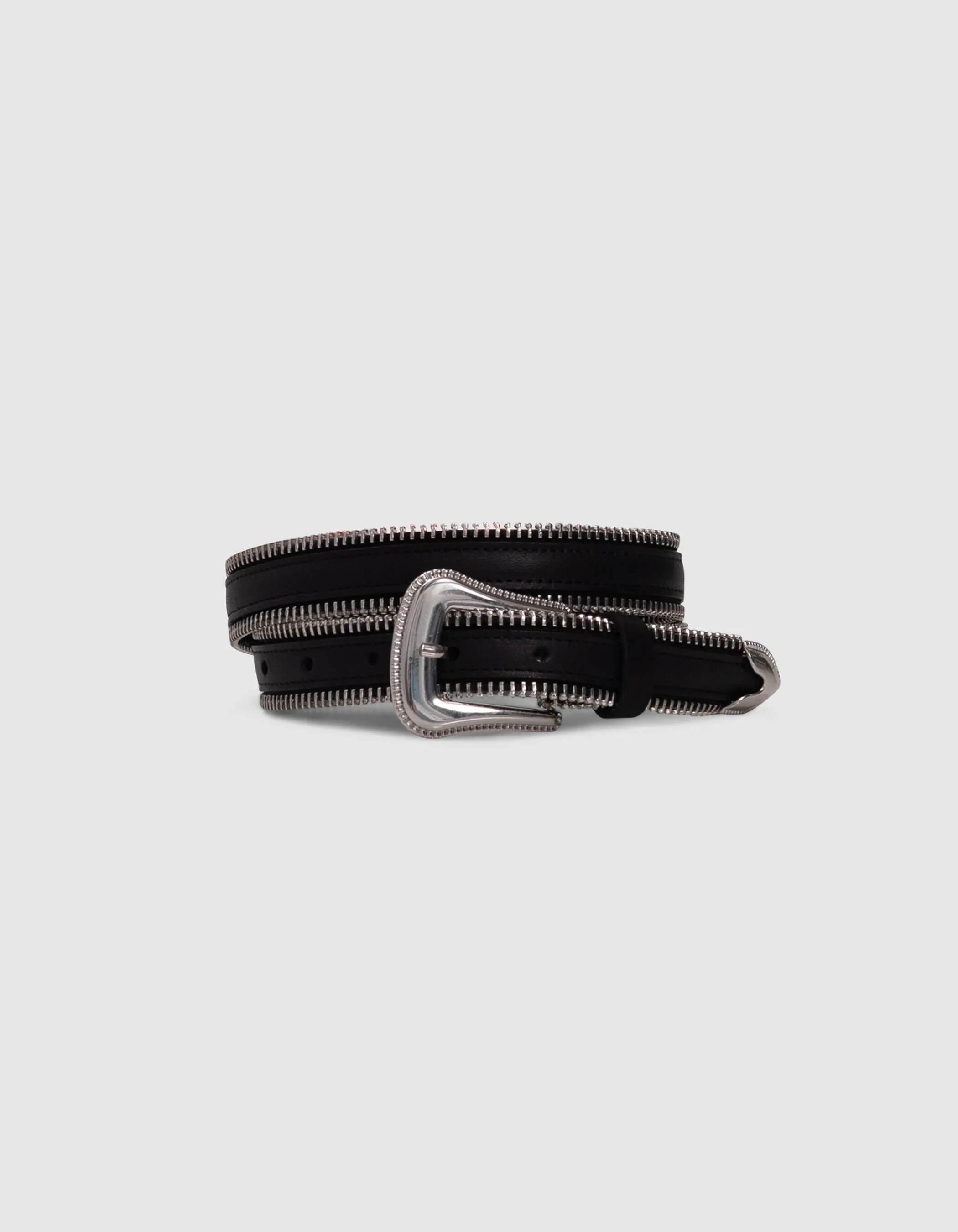 Ceinture noire cuir détails zips bout métal Femme