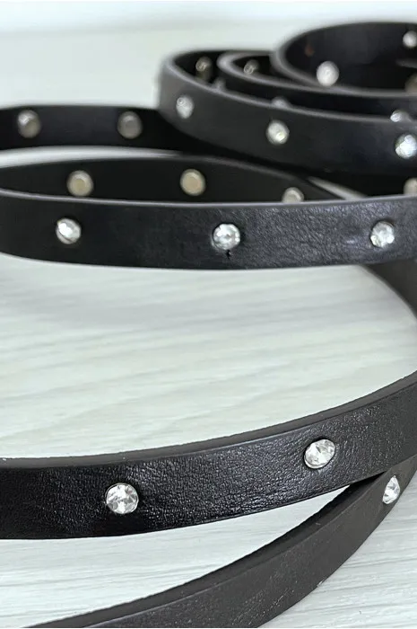 Ceinture noire fine très longue de 2 mètres à strass