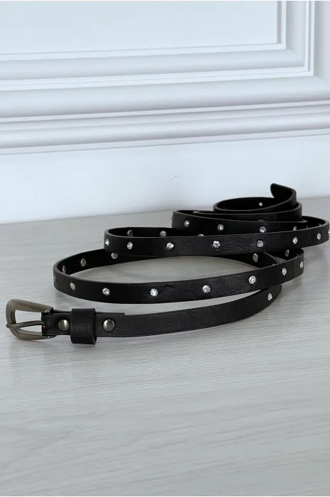 Ceinture noire fine très longue de 2 mètres à strass