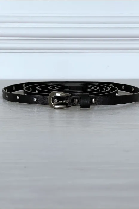 Ceinture noire fine très longue de 2 mètres à strass