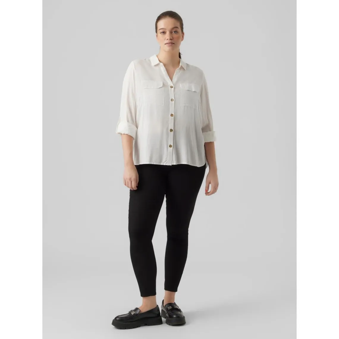 Chemise à manches avec revers - Blanc en viscose | 3 Suisses