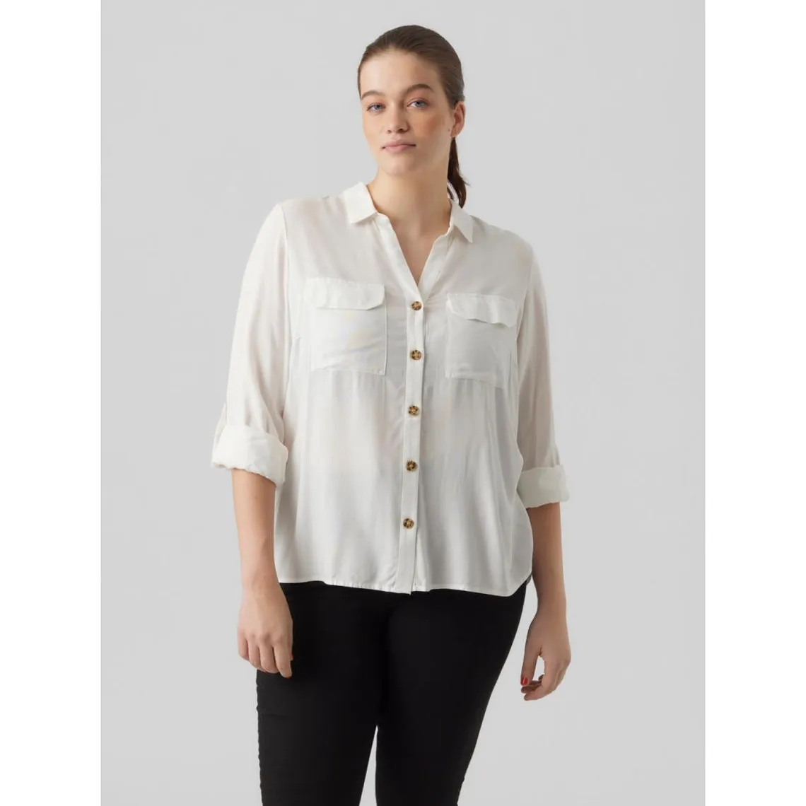 Chemise à manches avec revers - Blanc en viscose | 3 Suisses