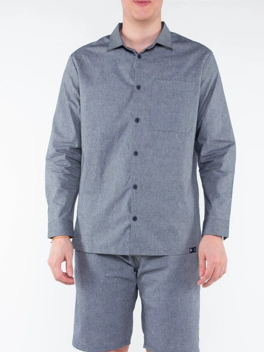 CHEMISE DROITE 370 BLANC DES VOSGES  coton bio uni bleu gris | 1083