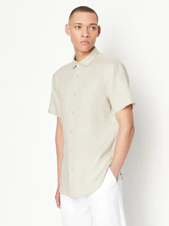 Chemise en lin uni beige homme - Armani Exchange | wimod