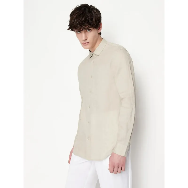 Chemise en lin uni beige homme - Armani Exchange | wimod