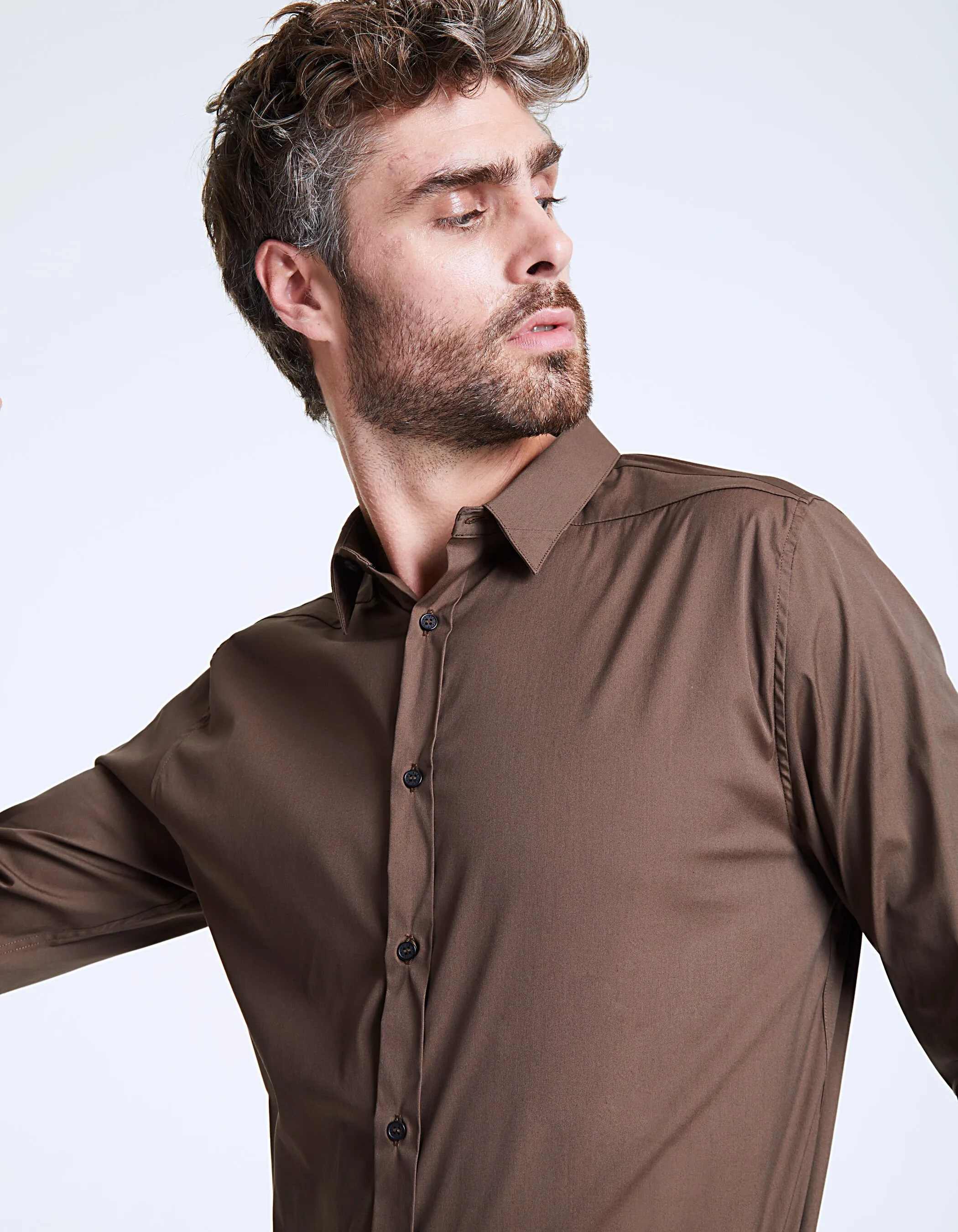 Chemise marron détail col Easy Care Homme