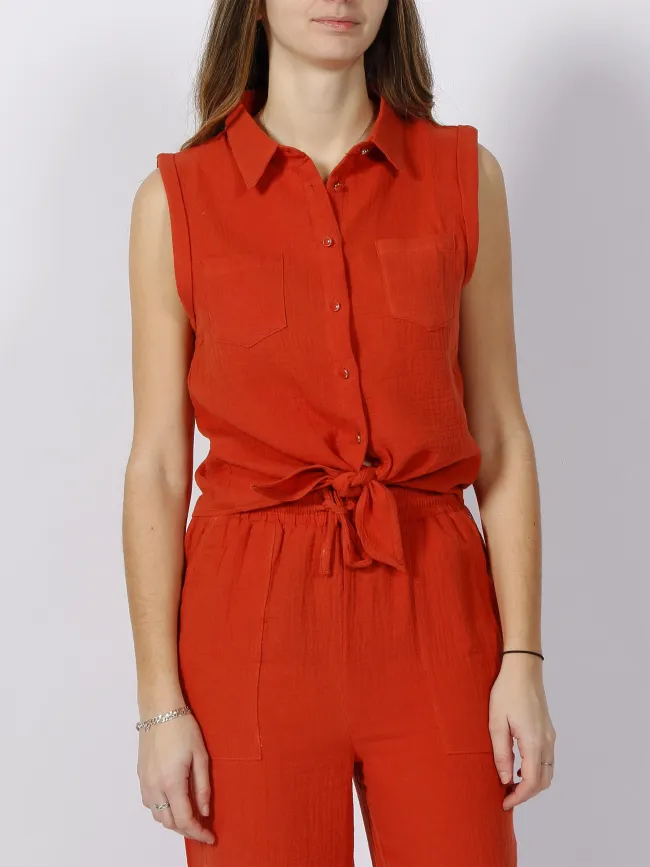 Chemise sans manche à noeud martine orange femme - Deeluxe | wimod