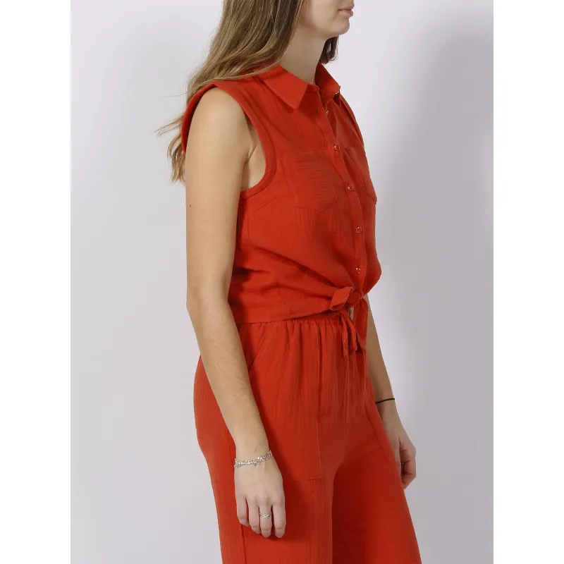 Chemise sans manche à noeud martine orange femme - Deeluxe | wimod