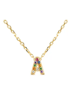 Collier, alphabet en argent 925 et zircon multicolore avec finition plaqué or jaune 18 K - Multicolore