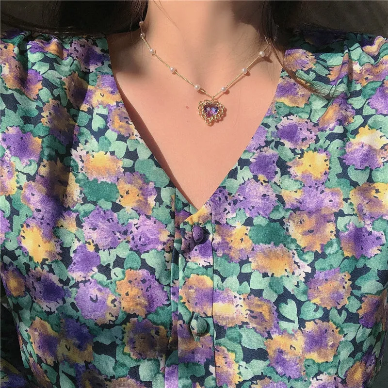 Collier Coeur Violet Vintage