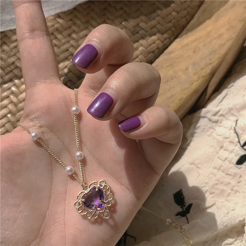 Collier Coeur Violet Vintage