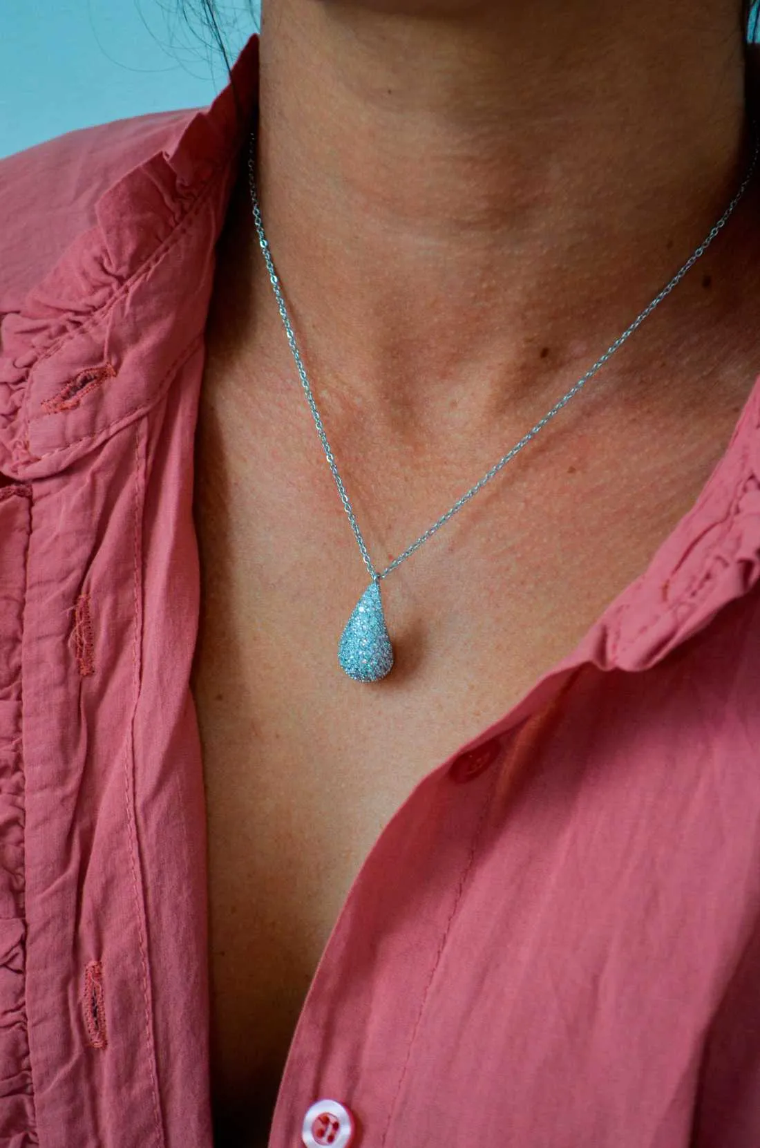 Collier Goutte Strass Argenté LIA