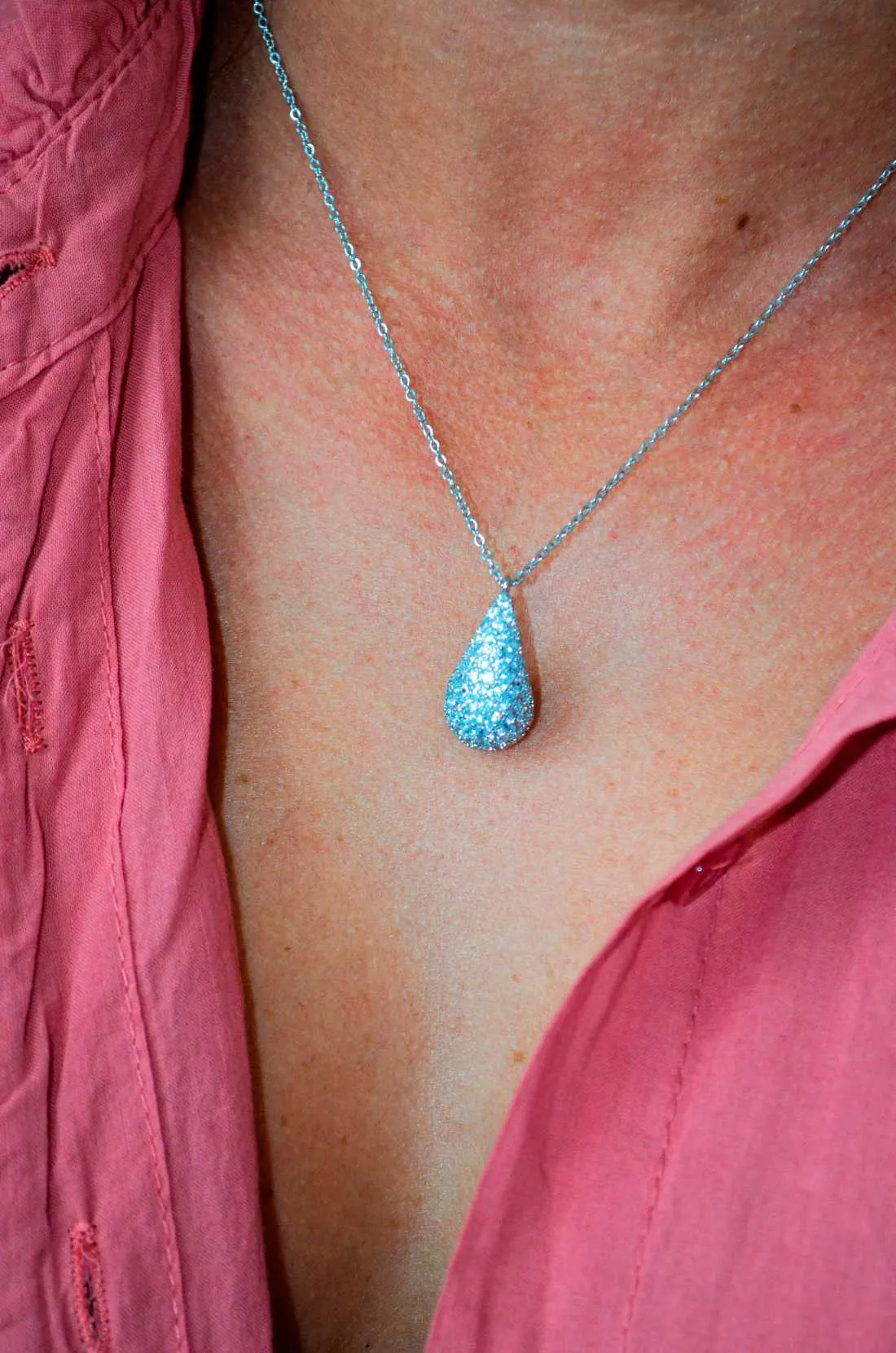 Collier Goutte Strass Argenté LIA