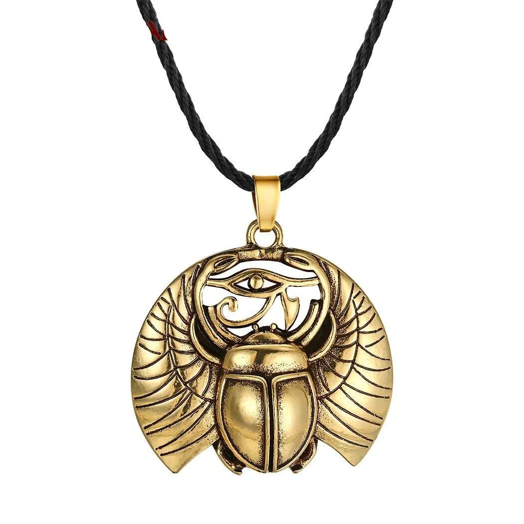 Collier vintage noir avec pendentif œil d'Horus • Vintage Univers