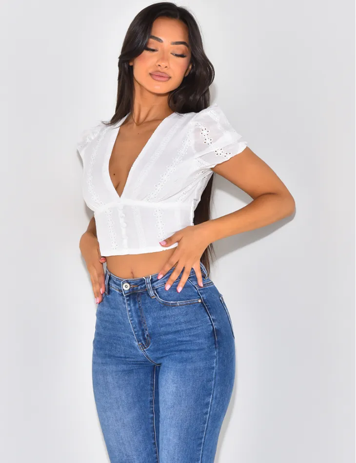 Crop-top à broderies anglaises / 47255 - JEANS INDUSTRY