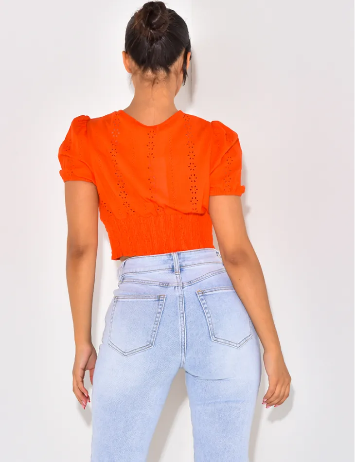 Crop-top à broderies anglaises / 47255 - JEANS INDUSTRY