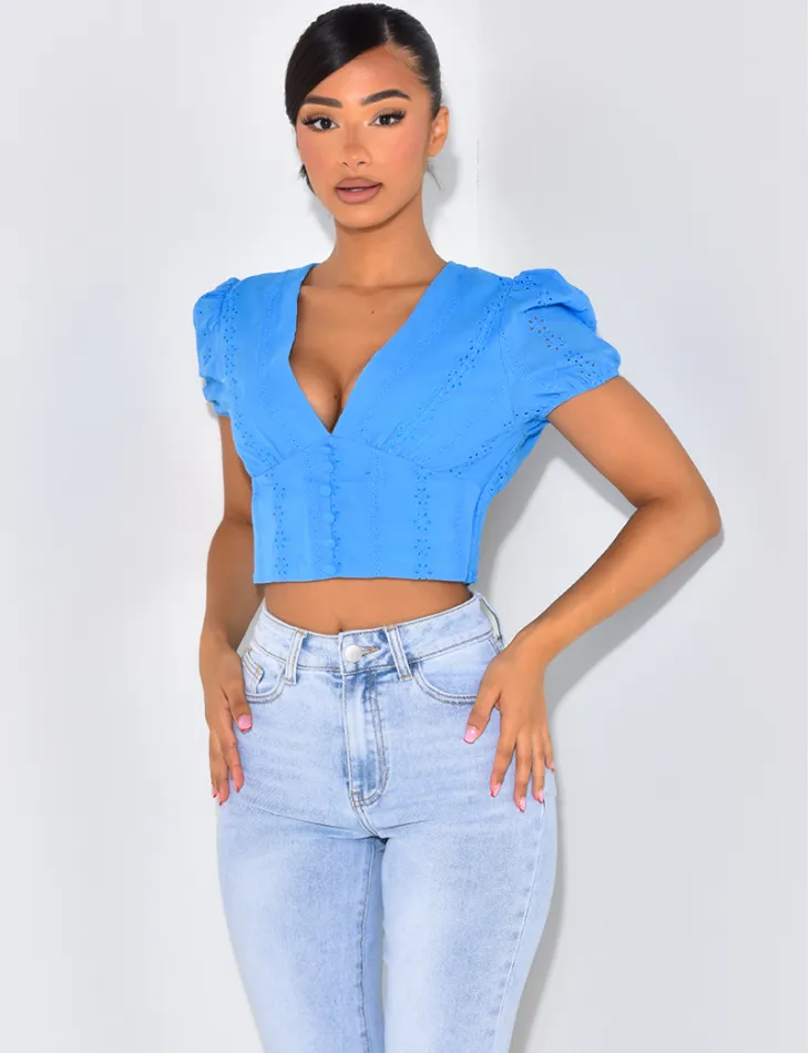 Crop-top à broderies anglaises / 47255 - JEANS INDUSTRY