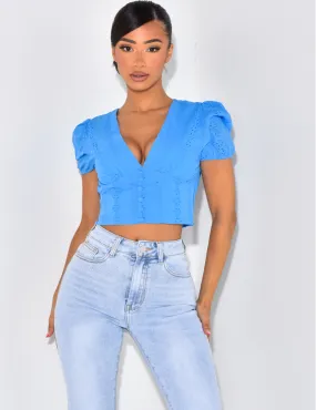 Crop-top à broderies anglaises / 47255 - JEANS INDUSTRY