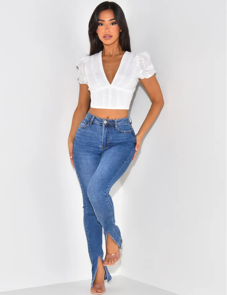 Crop-top à broderies anglaises / 47255 - JEANS INDUSTRY