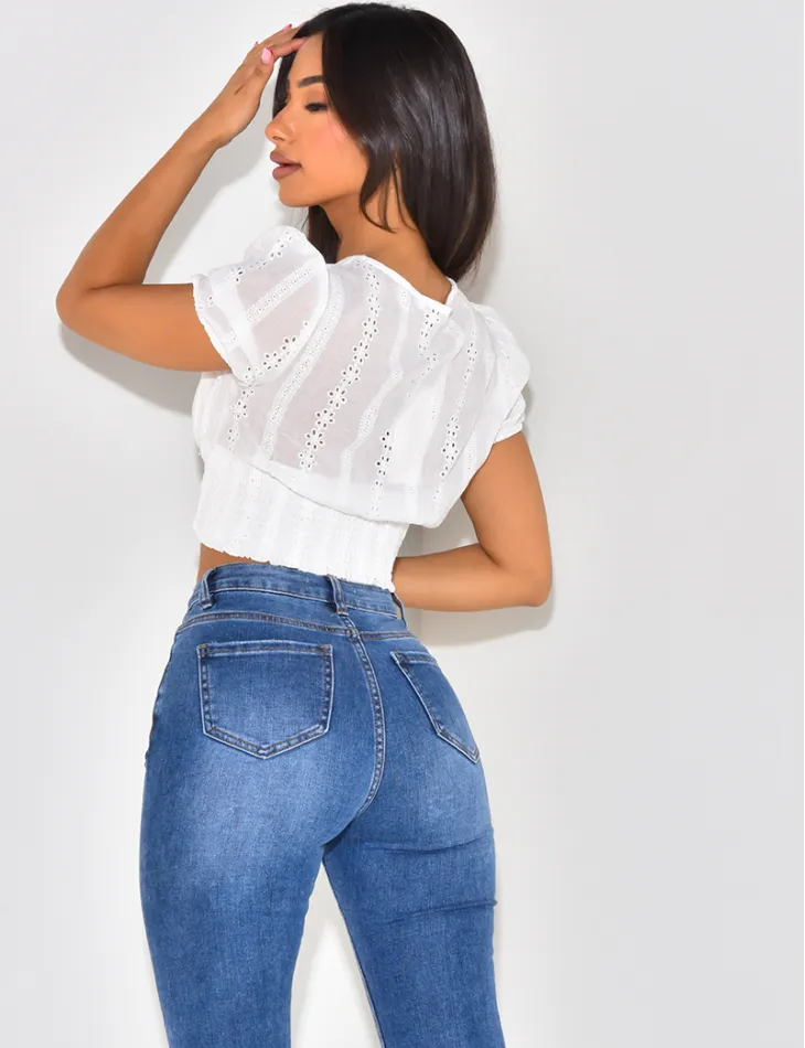 Crop-top à broderies anglaises / 47255 - JEANS INDUSTRY