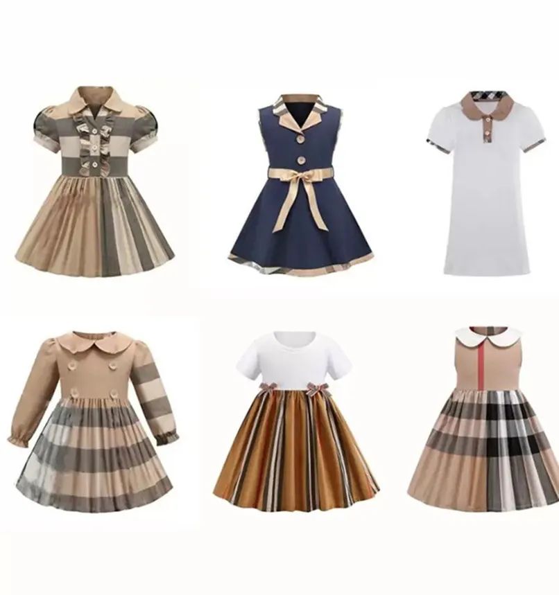 Enfants Nouveau Style À Manches Longues Fille Robe À Carreaux Tenue Décontractée Arc Coton Enfants Vêtements Vêtements Pour Enfa