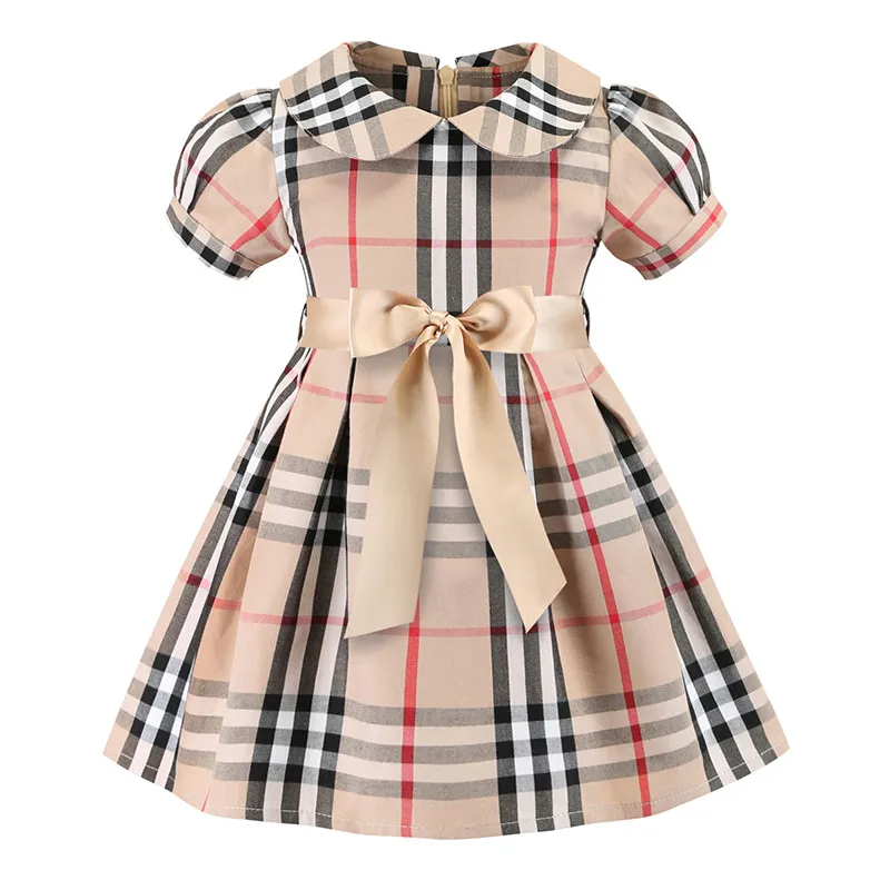 Enfants Nouveau Style À Manches Longues Fille Robe À Carreaux Tenue Décontractée Arc Coton Enfants Vêtements Vêtements Pour Enfa