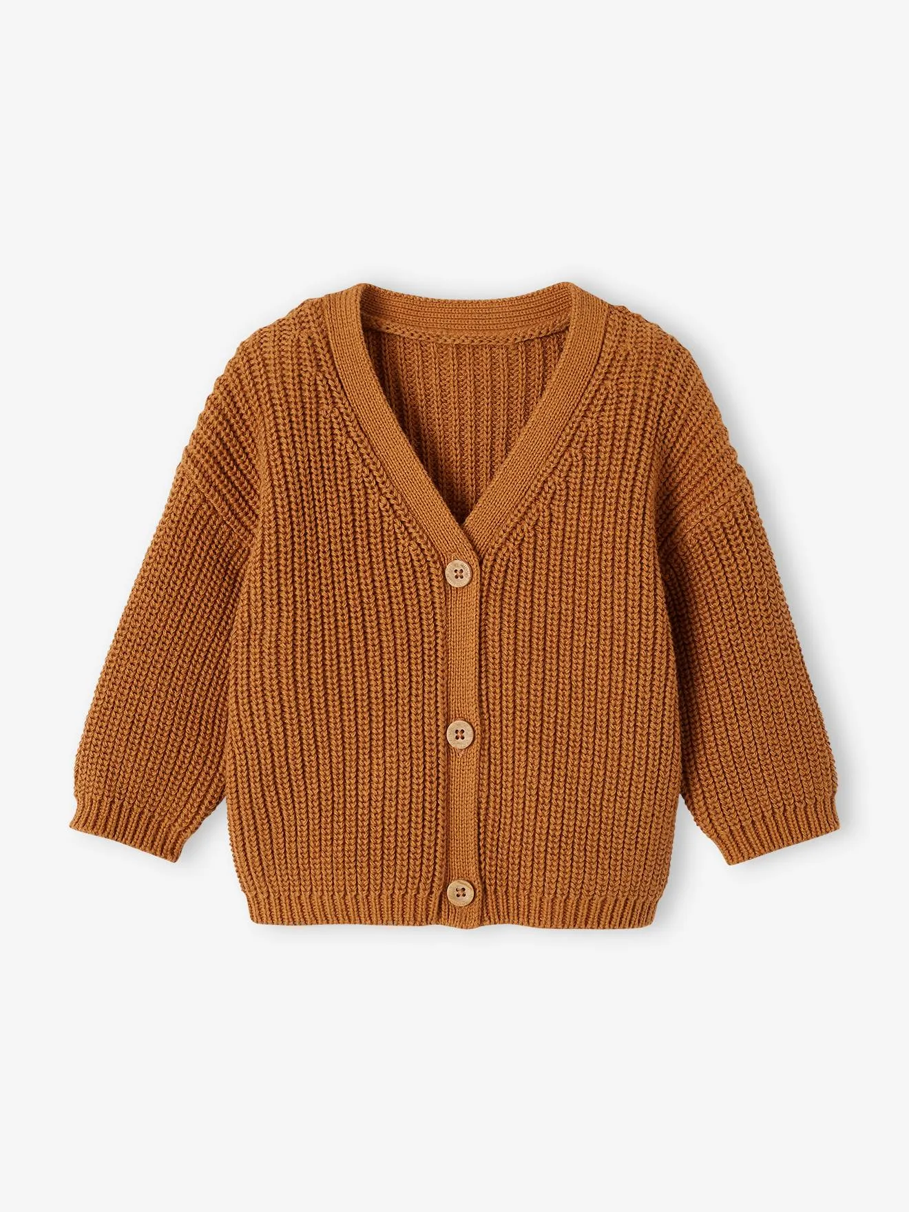 Gilet col V bébé en maille perlée caramel - Vertbaudet